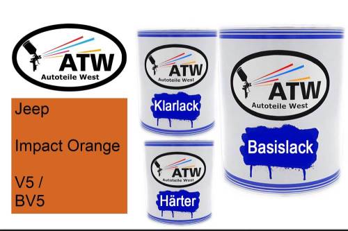 Jeep, Impact Orange, V5 / BV5: 1L Lackdose + 1L Klarlack + 500ml Härter - Set, von ATW Autoteile West.